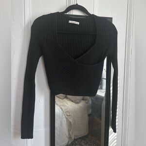 Black Ribbed Long Sleeve AF Crop Top